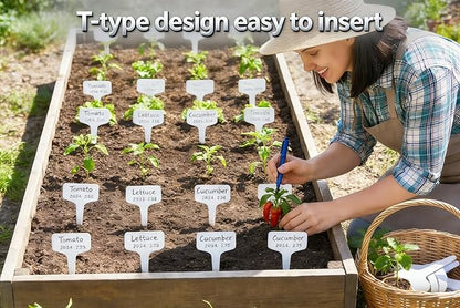 200pcs 4-Inch Plant Name Tags, T-Type Garden Labels Markers, Nursery Plastic Tag for Outdoor Waterproof Plant Label Stakes with Marking Pen