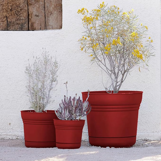 Bloem SP0713 Saturn Planter w/Saucer 7" Burnt Red, 7"