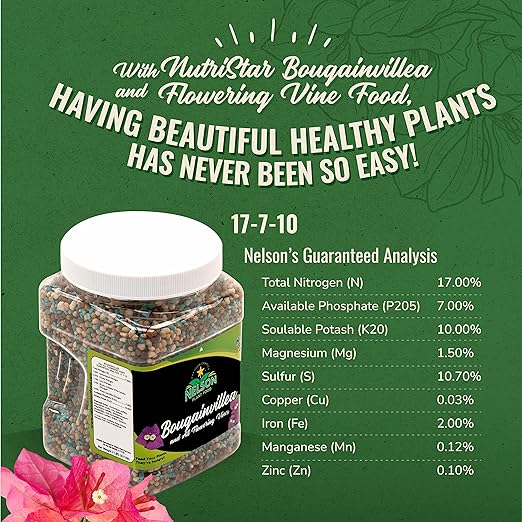 Nelson Plant Food For All Flowering Vines Bougainvillea Trumpet Wisteria Honeysuckles Indoor Outdoor Granular Fertilizer NutriStar 17-7-10 (2 lb)