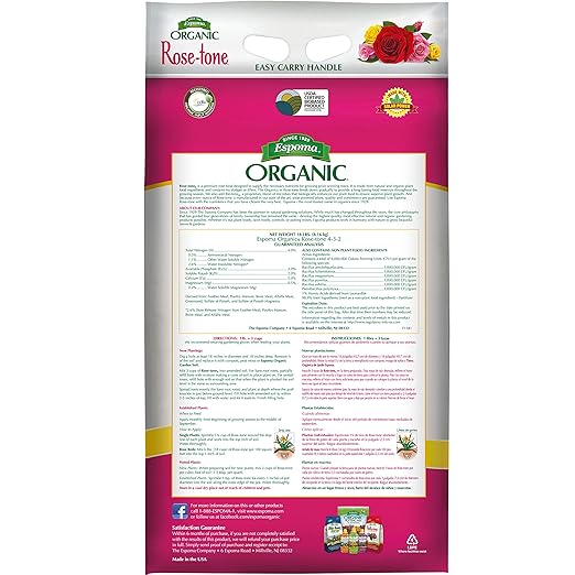 Espoma Organic Rose-Tone 4-3-2 Organic Fertilizer for All Types of Roses and Other Flowering Plants. Promotes Vigorous Green Growth and Abundant Blooms. 18 lb. Bag