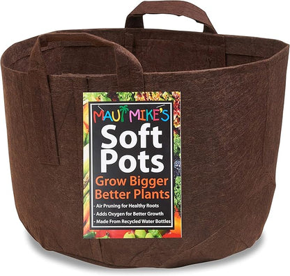 Soft POTS (10 Gallon) Best Fabric Aeration Garden POTS from Maui Mike's. Thicker Fabric and Sewn Handles for Easy Moving. Grow Bigger and Faster Tomatoes,Veggies and Herbs in Soft POTS.