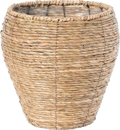 Woven Round Flower Pot Planter Basket with Leak-Proof Plastic Lining - Medium