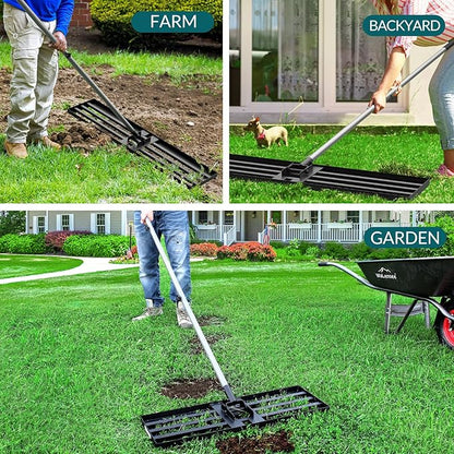 Walensee Lawn Leveling Rake, 6.5FT 17"x10" Levelawn Tool, Heavy Duty Effort Saving Lawn Level Tool, Stainless Steel Handle Lawn Leveler for Yard Garden Golf Course, Ease Level Soil Sand Dirt Surfaces
