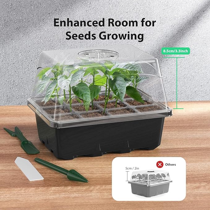 Seed Starter Tray, 20PCS Seed Starter Kit, Seedling Starter Trays with Heightened Lids for Seed Staring, Indoor Gardening Plant Germination Trays (12 Cells per Tray) Black
