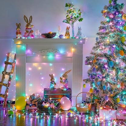JMEXSUSS Easter Lights Clear Wire Outdoor Indoor, 168ft 600 LED Multicolor Easter String Lights Plug in for Bedroom Tree Room Party Decorations