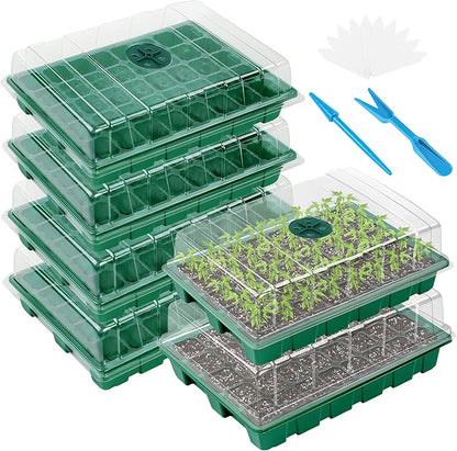 Elcoho 6 Pack Seed Starter Tray Kit 40 Cells Seedling Trays with Humidity Dome and Base Mini Propagator Plant Nursery Pots Total 240 Cells for Greenhouse Plants Growing, Green