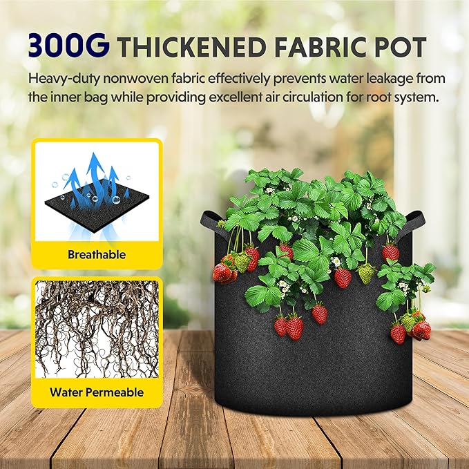 iPower 24-Pack 2 Gallon Grow Bags Heavy Duty Thickened Aeration Nonwoven Fabric Pots with Nylon Handles, for Planting Vegetables, Fruits, Flowers, Black