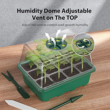 Seed Starter Tray, 5PCS Seed Starter Kit, Seedling Starter Trays with Heightened Lids for Seed Staring, Indoor Gardening Plant Germination Trays (12 Cells per Tray) Green
