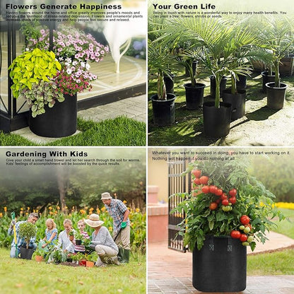 Taller Grow Bags for Deep Root Plants, 3 Gallon 8 Pack Thickened Nonwoven Fabric Pots with Short Handles, Washable Reusable Cloth Plant Bags for Vegetables, Pond Aquatic Plants