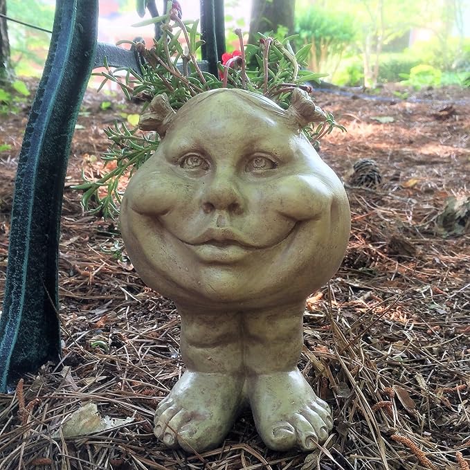homestyles 8.5 in. Stone Wash Sister Suzy Q The Muggly Statue Face Planter Holds 3 in. Pot