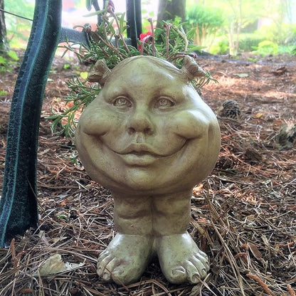 homestyles 8.5 in. Stone Wash Sister Suzy Q The Muggly Statue Face Planter Holds 3 in. Pot