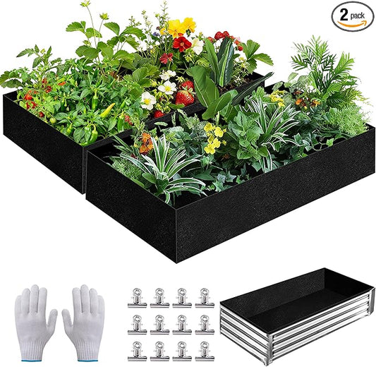 2 Sets 4 x 2 x 1 ft Raised Garden Bed Liner Bag, Breathable Grow Bed Fabric Liners with Clips and Gloves, Garden Box Non Woven Bag for Outdoor Plants Growth Keep Soil Isolation (No Garden Bed)