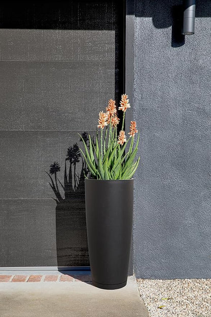 Veradek Vega Round Tall Planter Pots for Indoor/Outdoor Use | Made from Plastic - Stone Mix with Drainage Holes | Perfect for Small to Large Succulent Plants, Flowers, Modern Interior Plants