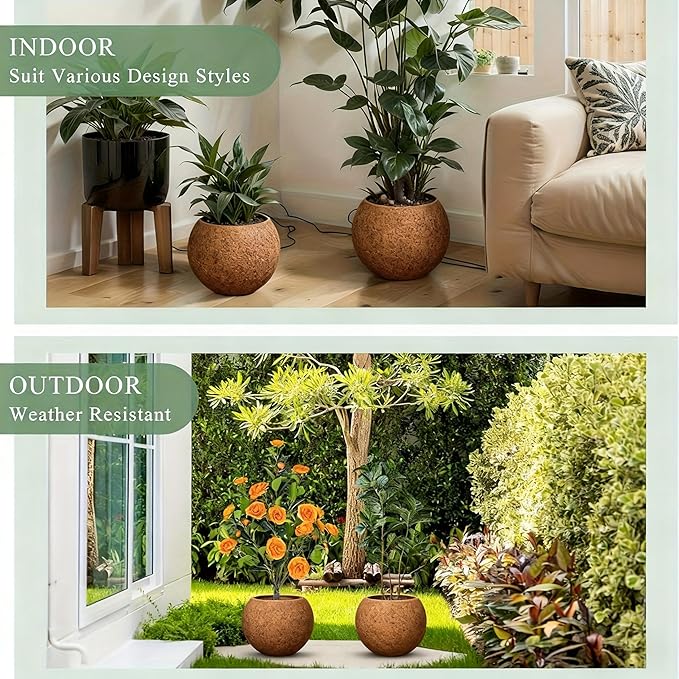 13.5 H x 17" Dia (12" Pot Opening) Round Fiberstone Planter with Drainage Hole, Indoor/Outdoor Large Plant Pot for Home Patio Garden, Ideal for Large Plants (White, 17in) (Camel, 17in)