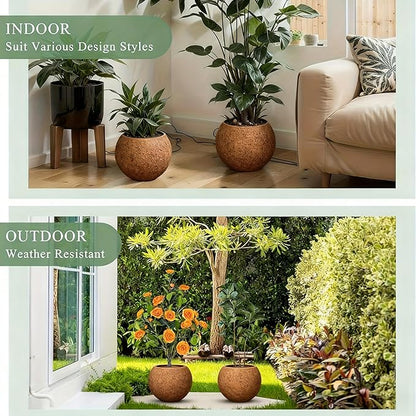 13.5 H x 17" Dia (12" Pot Opening) Round Fiberstone Planter with Drainage Hole, Indoor/Outdoor Large Plant Pot for Home Patio Garden, Ideal for Large Plants (White, 17in) (Camel, 17in)