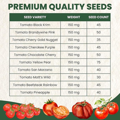 Tomato Seeds | 10 Individual Packs | 2026 Season | Non-GMO | Roma, Brandywine, Cherry & More! | for Planting Indoor & Outdoor | by Family Sown