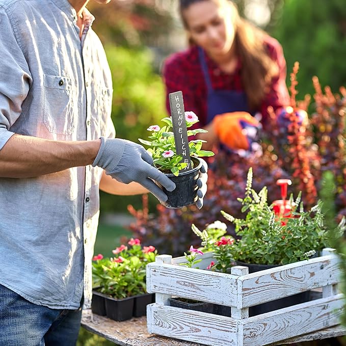 Relaxdays Plant Stakes, Set of 10, Garden & Herb Bed, Plant Signs for Labelling, 20 x 3 cm, Slate, Anthracite