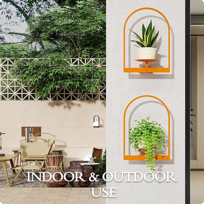 Orange Metal Wall Plant Holder - 2-Pack Wall Mounted Plant Stands and Hanging Holders for Indoor Planter and Flower Pot - Arch Decor Shelf for Plant Storage (Pot Not Included)