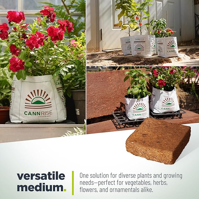 Coco Coir Grow Bags, 5-Pack, 1 Gallon Per Bag - Open-Top, Pre-Filled Compressed Coir Substrate - Plug-and-Plant Eco Bags for Vegetables, Herbs & Flowers - Root-Friendly Aeration Peat-Free Mix