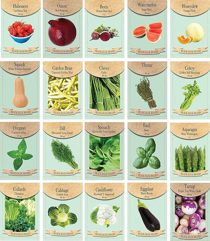 Set of 20 Assorted Vegetable & Herb Seed Packets - Create a Deluxe Garden Heirloom Seeds - 100% Non-GMO (20)
