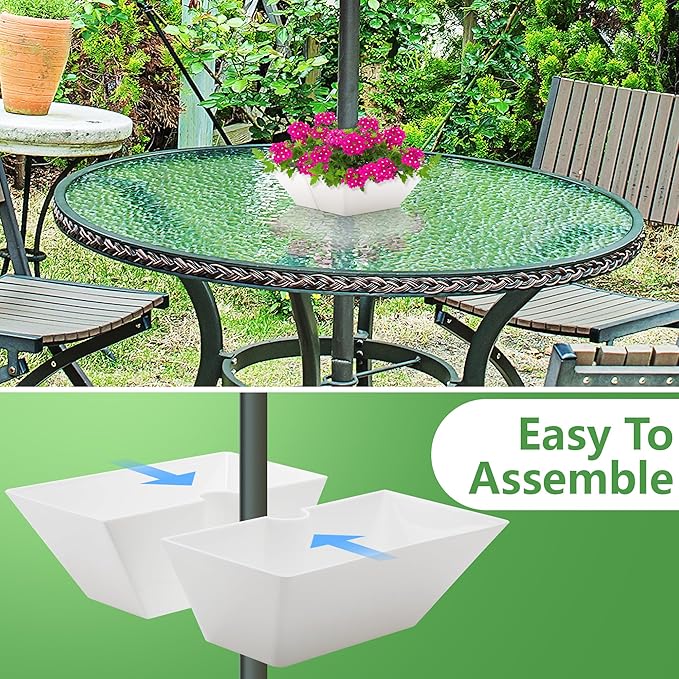 EBaokuup Umbrella Planter-Patio Table Flower Pot with Umbrella Hole-White Square Planter Pots for Indoor Outdoor Patio Table Garden Home Plants