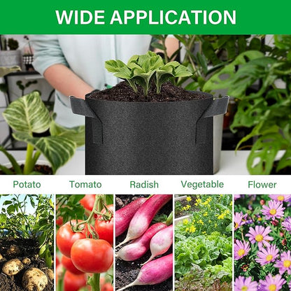 YSSOA 5-Pack 5 Gallon Grow Bags, Aeration Nonwoven Fabric Plant Pots with Handles, Heavy Duty Gardening Planter for Potato, Tomato, Vegetable and Fruits, Black 2024 Version