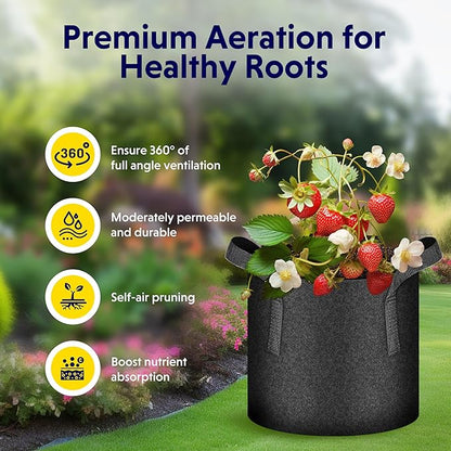 iPower 10 Gallon 10 Pack Grow Bags Nonwoven Fabric Pots Aeration Container with Strap Handles for Garden and Planting, 10-Pack Black, 10 Gallon