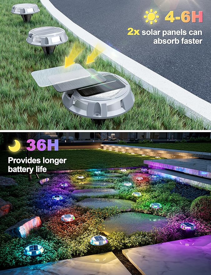 VOLISUN Solar Driveway Dock Deck Markers Marine Lights 8 Pack,9 Colors in 1 Led IP67 Waterproof Outdoor Warning Step Lights for Driveway Sidewalk Walkway Pathway RGB