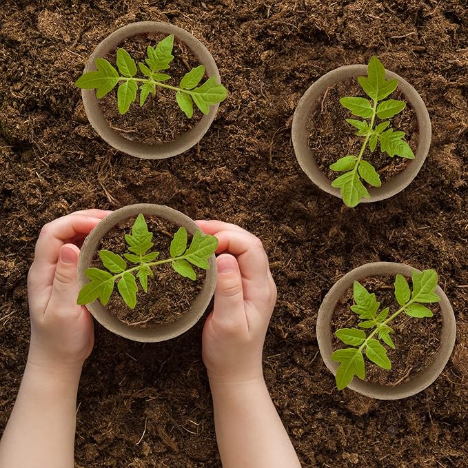 80 Pieces Peat Pots Seed Starters 4 Inch Peat Pots Round Biodegradable Seed Starting Pot with 80 Plant Labels, Planter Nursery Pot with Drainage Holes for Vegetable Seeds