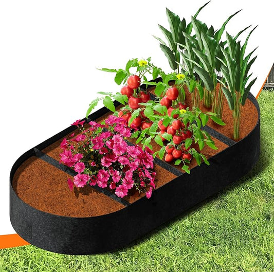 Plant Grow Bags- 6x3x1ft Fabric Raised Garden Beds Outdoor, Breathable & Sturdy Planter Box for Herb, Oval Plant Growing Container Large Raised Flower Bed