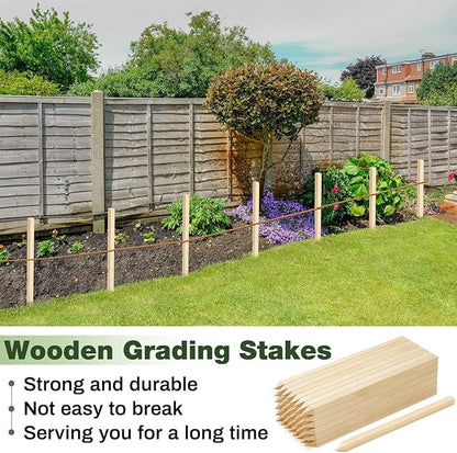 48 Pieces Wooden Garden Stakes 18 x 0.75 Inch Grade and Survey Stakes Wooden Garden and Sign Posts for Plant Support Silt Fence Yard Farm Survey Boundaries Baselines