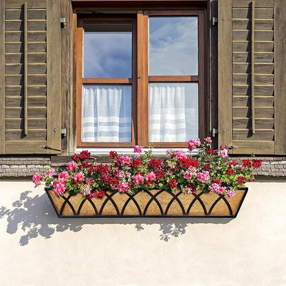 30 Inch Window Deck with Coco Liner Set of 2, 30" Window Boxes Horse Trough with Coconut Coir Liner,Metal Hanging Flower Planter Window Basket Deck Railing Planter Boxes for Outdoor Indoor Lawn