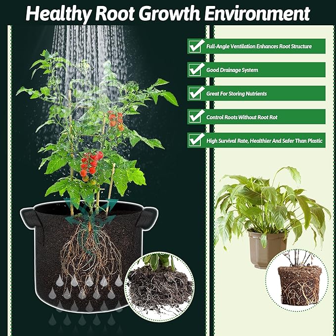 5 Pcs Grow Bags 5 Gallon Plant Grow Bags Multi-Purpose Nonwoven Fabric Pots with Durable Handles,Outdoor Garden Plant Pots for Vegetables Fruits Flowers Herb Succulent Bonsai Plants