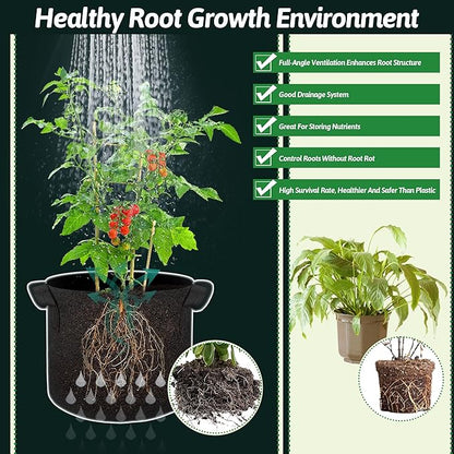 5 Pcs Grow Bags 5 Gallon Plant Grow Bags Multi-Purpose Nonwoven Fabric Pots with Durable Handles,Outdoor Garden Plant Pots for Vegetables Fruits Flowers Herb Succulent Bonsai Plants