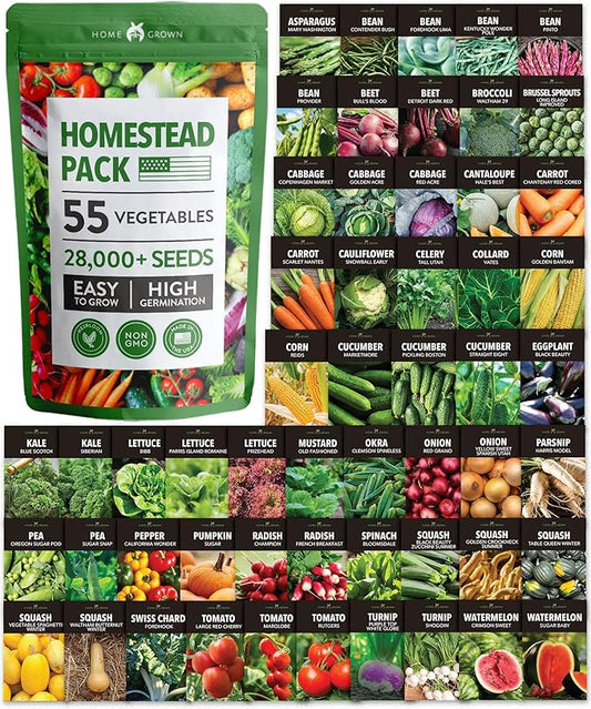 55 Vegetable Seeds & 15 Culinary Herb Seeds Pack – 32,500+ USA Non-GMO Heirloom Seeds for Planting – Survival Garden Kit for Preppers – Gifts for Gardeners Men Women