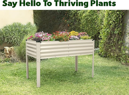 Galvanized Raised Garden Beds Outdoor with Legs // 48×24×31in Elevated Planter Box for Vegetables, Flowers (White) // Large Metal Garden Bed for Backyard Patio Gardening
