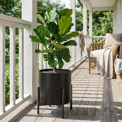 FaithLand Plant Pot 14 inch - Perfectly Fits Mid-Century Modern Plant Stand - Drainage Plug and Drainage Mesh Screen - Matte Black