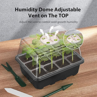 Seed Starter Tray, 10PCS Seed Starter Kit, Seedling Starter Trays with Heightened Lids for Seed Staring, Indoor Gardening Plant Germination Trays (12 Cells per Tray) Black