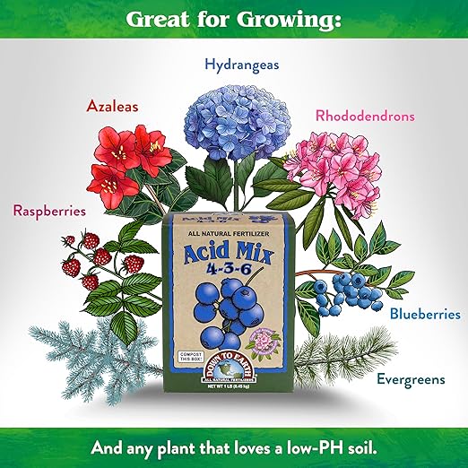 Down To Earth All Natural Fertilizers Organic Acid Mix - Plant Food for Blueberries, Raspberries, Azaleas and Rhododendrons 4-3-6, 1 lb