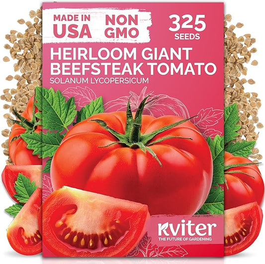 KVITER 325 Giant Beefsteak Tomatoes Seeds (Solanum lycopersicum) – Beef Steak Tomato Seed Packets Heirloom Tomatoes – Non GMO Slicing Tomato Vegetable Seeds for Planting Home Garden, Indoor & Outdoor