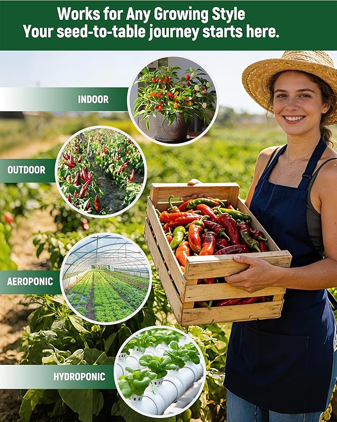 Sweet Pepper Seeds Gardening Kit - 6 Heirloom Varieties for Salsa & Cooking - Non-GMO Chili Plant Seeds for Indoor & Outdoor Planting: Red, Orange, Yellow, Green and More Bell Pepper