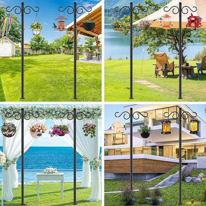 Adjustable Shepherd Hooks for Outdoor,2 Pack 55 Inch 5 Prong Base Bird Two Sided Feeder Poles,Heavy Duty Shepherds Hook,Suitable for Garden in Hanging Flower Basket,Lantern,Bird Nests
