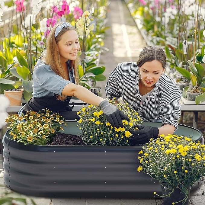 Galvanized Raised Garden Bed, 2 Pcs 4x2x1ft Oval Metal Planter Box Outdoor for Planting Vegetables Fruits Flowers, Grey