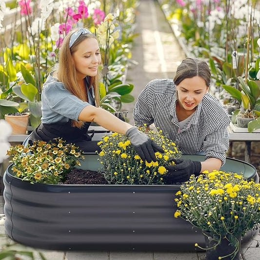 Galvanized Raised Garden Bed, 2 Pcs 4x2x1ft Oval Metal Planter Box Outdoor for Planting Vegetables Fruits Flowers, Grey