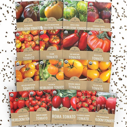 Organic Tomato Ultimate Seed Variety Pack - 17 Individual Packs - 2026 Season - Black Krim, Golden Jubilee, Cherokee Purple and More! for Indoor & Outdoor Planting (Non-GMO, Certified Organic)