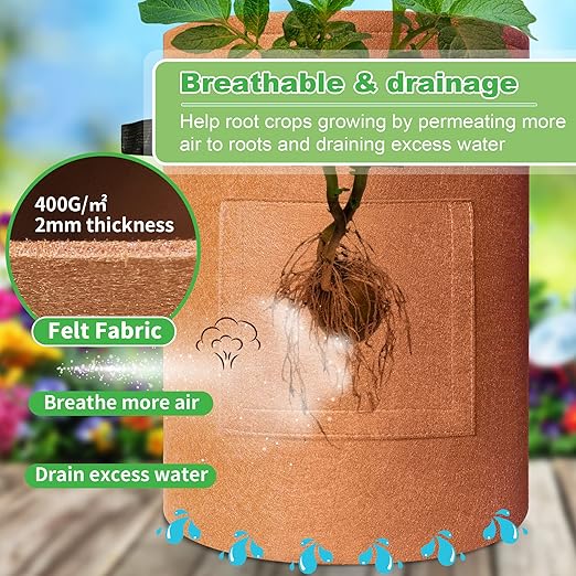 400G Thickest 5-Pack 10 Gallon Multi-Colored Potato Growing Bags, Potato Grow Bags with Plant Tags, Potato Bags for Growing Potatoes with Visual-able Harvest Window, Breathable Planter Bags