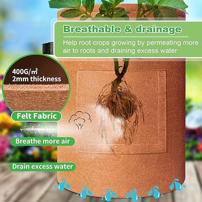 400G Thickest 5-Pack 10 Gallon Multi-Colored Potato Growing Bags, Potato Grow Bags with Plant Tags, Potato Bags for Growing Potatoes with Visual-able Harvest Window, Breathable Planter Bags