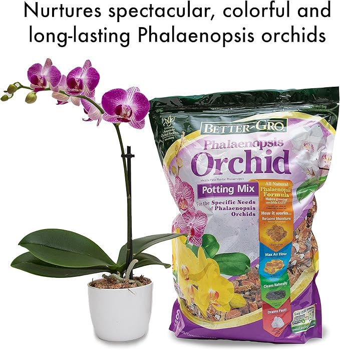 Better-Gro Phalaenopsis Mix - Premium Grade Phalaenopsis Potting Mix for Potting, Repotting, Enhanced Drainage, Air Flow & Root Ventilation, Ideal for Phalaenopsis Orchids - 8 Dry Quarts (Pack of 9)