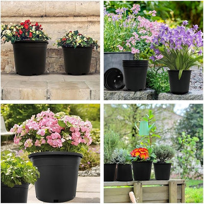 5 Gallon Nursery Pots Plastic Container Injection Molded Pot for Plants Flexible with Drainage Holes Suitable for Plants Soil Growers or Hydroponics Black 10 Pcs