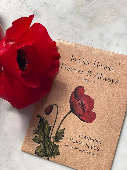 Bentley Seed Co. | Celebration of Life Funeral Favors for Guests | Non-GMO, Non-Coated Flanders Poppy Seed Packets in Our Hearts Forever and Always | Sentimental Memorial Service Gift | Pack of 25
